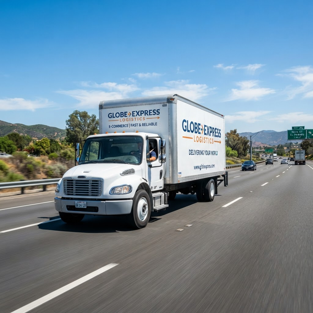 Delivery truck driving on a highway